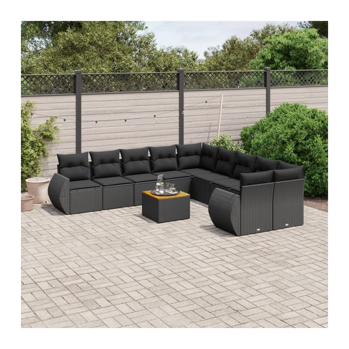 Vidaxl Garten-Sitzgruppe aus schwarzem Rattan mit Kissen im modernen Design für Erwachsene - Bild 1