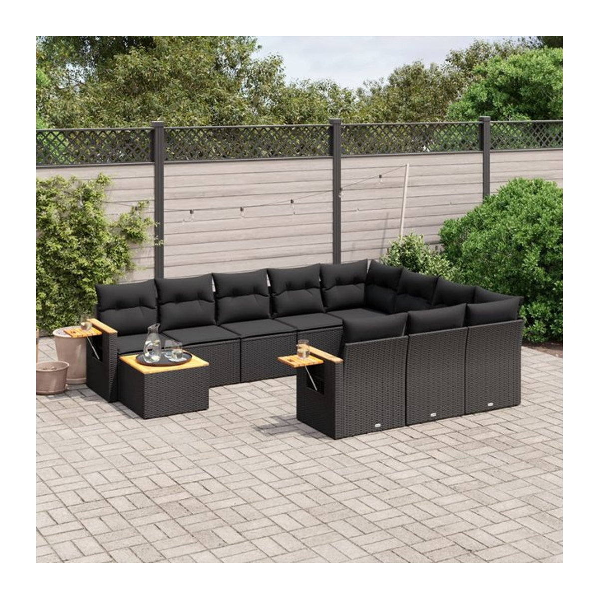Vidaxl Garten-Sitzgruppe aus schwarzem Rattan mit Kissen im modernen Design für Erwachsene - Bild 1