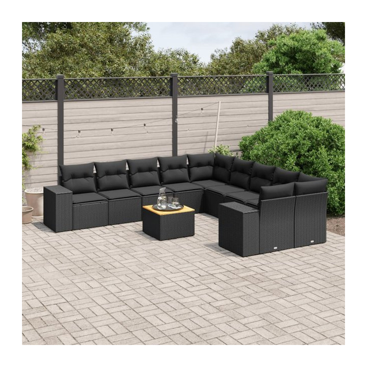 Vidaxl Garten-Sitzgruppe aus schwarzem Rattan mit Kissen im modernen Design für Erwachsene - Bild 1