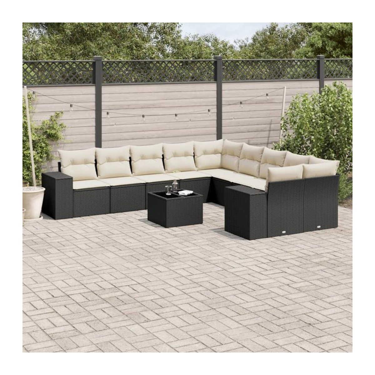 Vidaxl Garten-Sitzgruppe aus schwarzem Rattan mit Kissen in Beige für Erwachsene - Bild 1