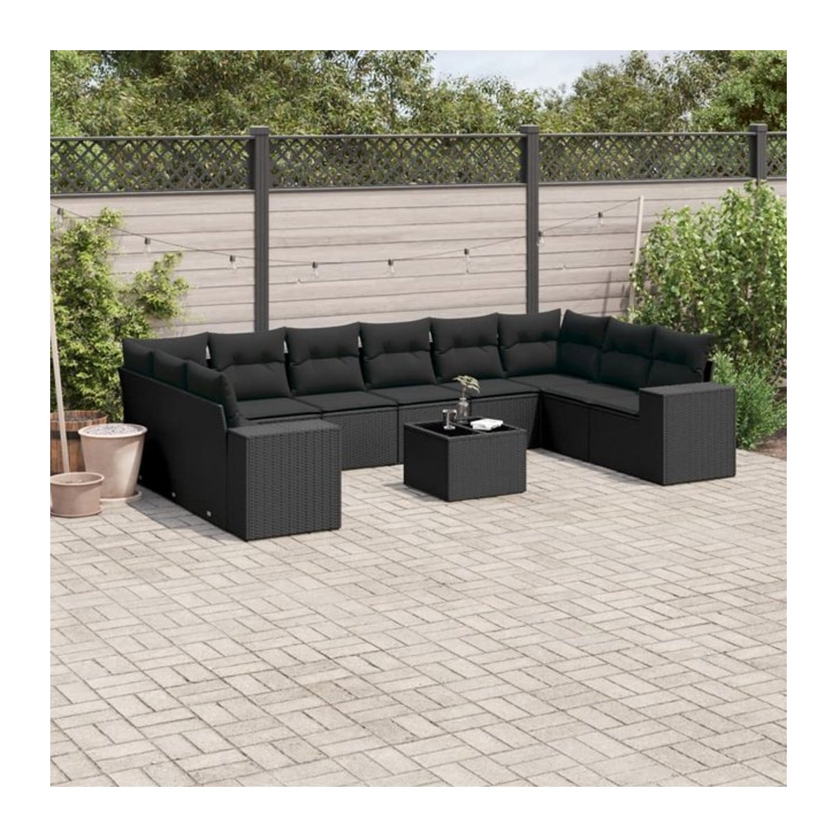 Vidaxl Garten-Sitzgruppe aus schwarzem Rattan mit Kissen und Glastisch für Erwachsene - Bild 1