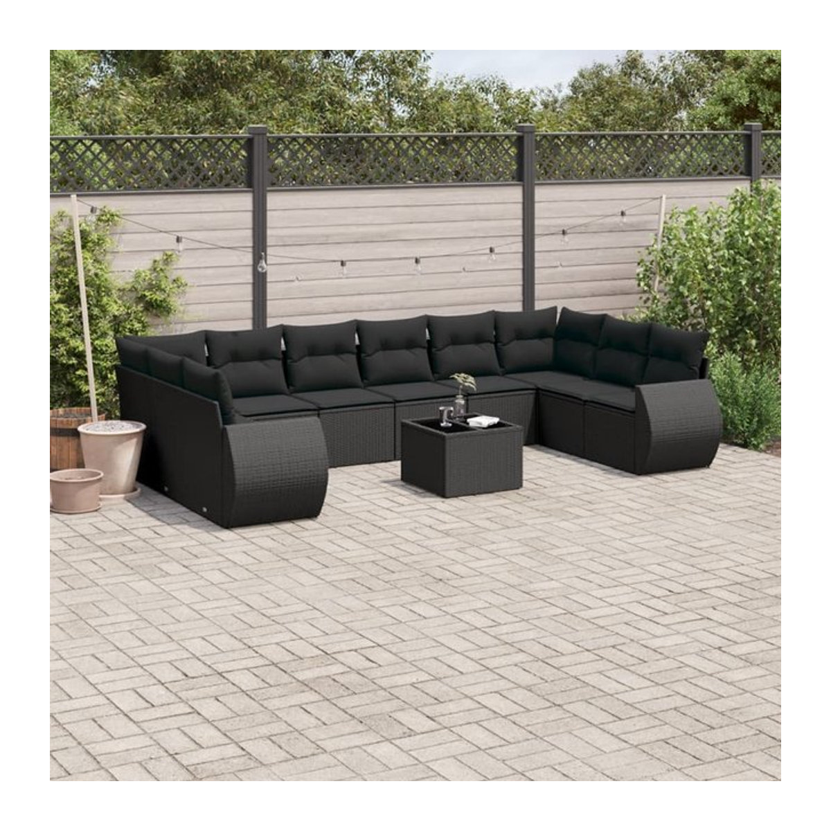 Vidaxl Garten-Sitzgruppe aus schwarzem Rattan mit Kissen und Glastisch für Erwachsene im modernen Design - Bild 1