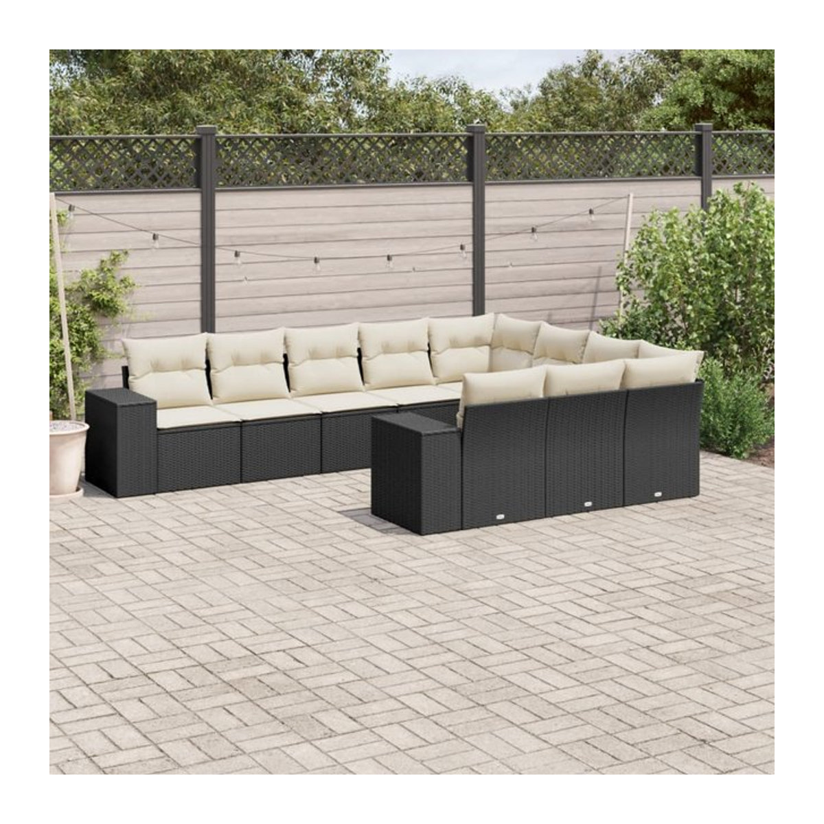 Vidaxl Garten-Sitzgruppe für 10 Personen aus schwarzem Rattan mit beigen Kissen im modernen Design - Bild 1
