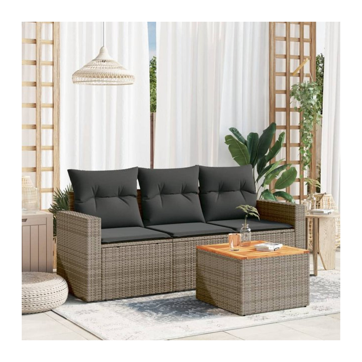 Vidaxl Garten-Sitzgruppe für 4 Personen aus Rattan in Grau mit Kissen im modernen Design - Bild 1