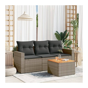 Vidaxl Garten-Sitzgruppe für 4 Personen aus Rattan in Grau mit Kissen im modernen Design