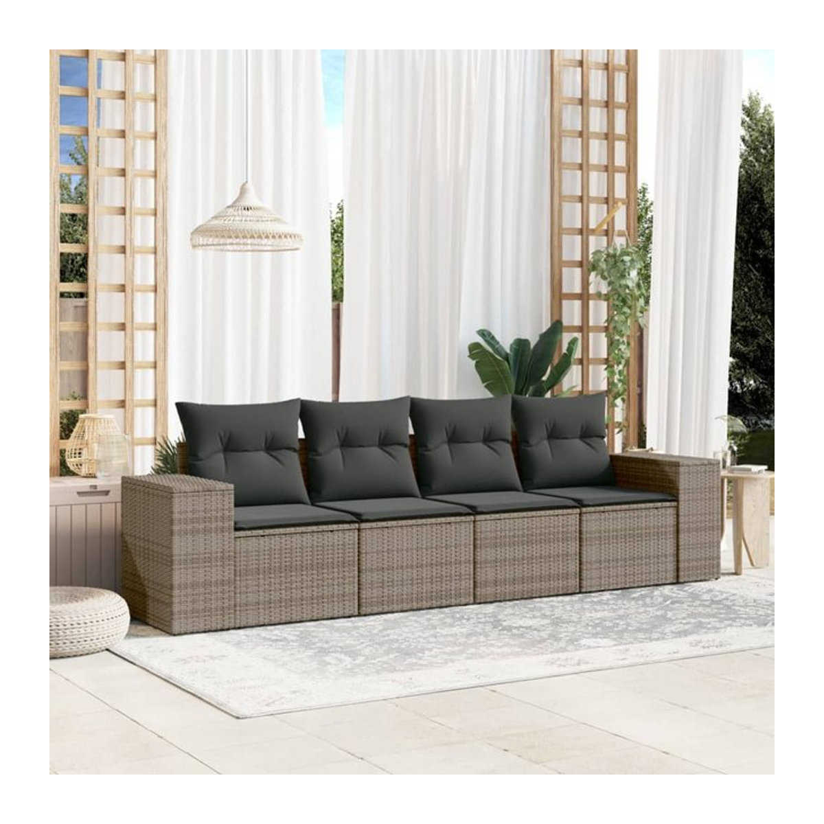 Vidaxl Garten-Sitzgruppe für 4 Personen aus Rattan mit Kissen in Grau - Bild 1