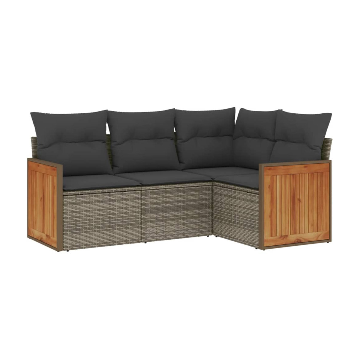 Vidaxl Garten-Sitzgruppe für 4 Personen aus Rattan mit Kissen in Grau und Schwarz, modernes Design - Bild 2
