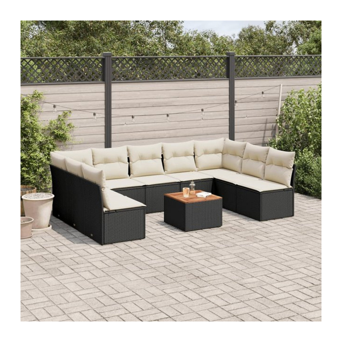 Vidaxl Garten-Sitzgruppe für Erwachsene aus schwarzem Rattan mit beigen Kissen im modernen Design - Bild 1