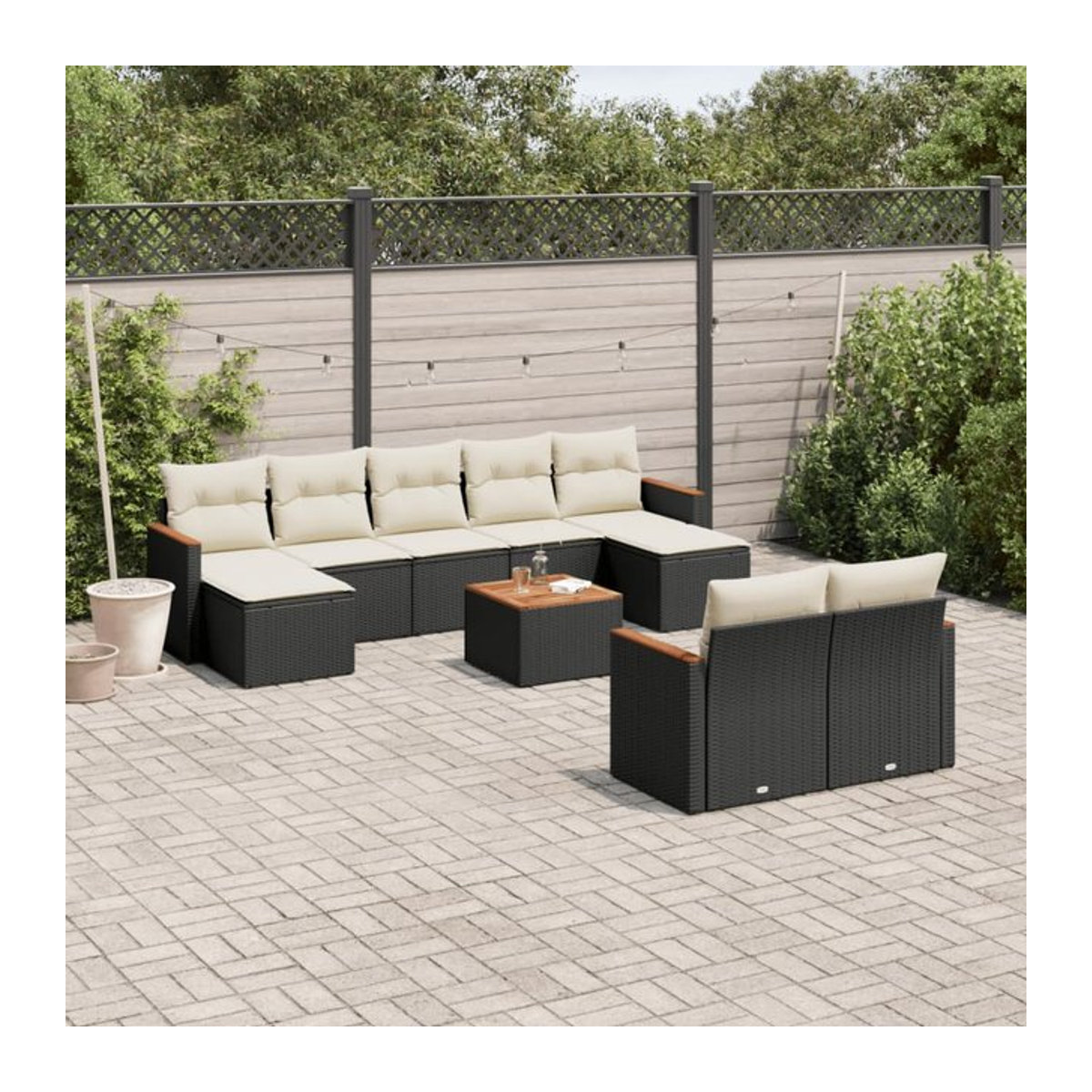 Vidaxl Garten-Sitzgruppe mit 10 Teilen aus schwarzem Rattan und modernen Kissen - Bild 1