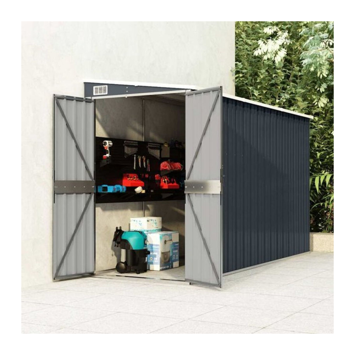 vidaXL Gartenhaus Anbauschuppen aus Metall in Anthrazit B/T/H: 118 x 288 x 178 cm - Bild 1