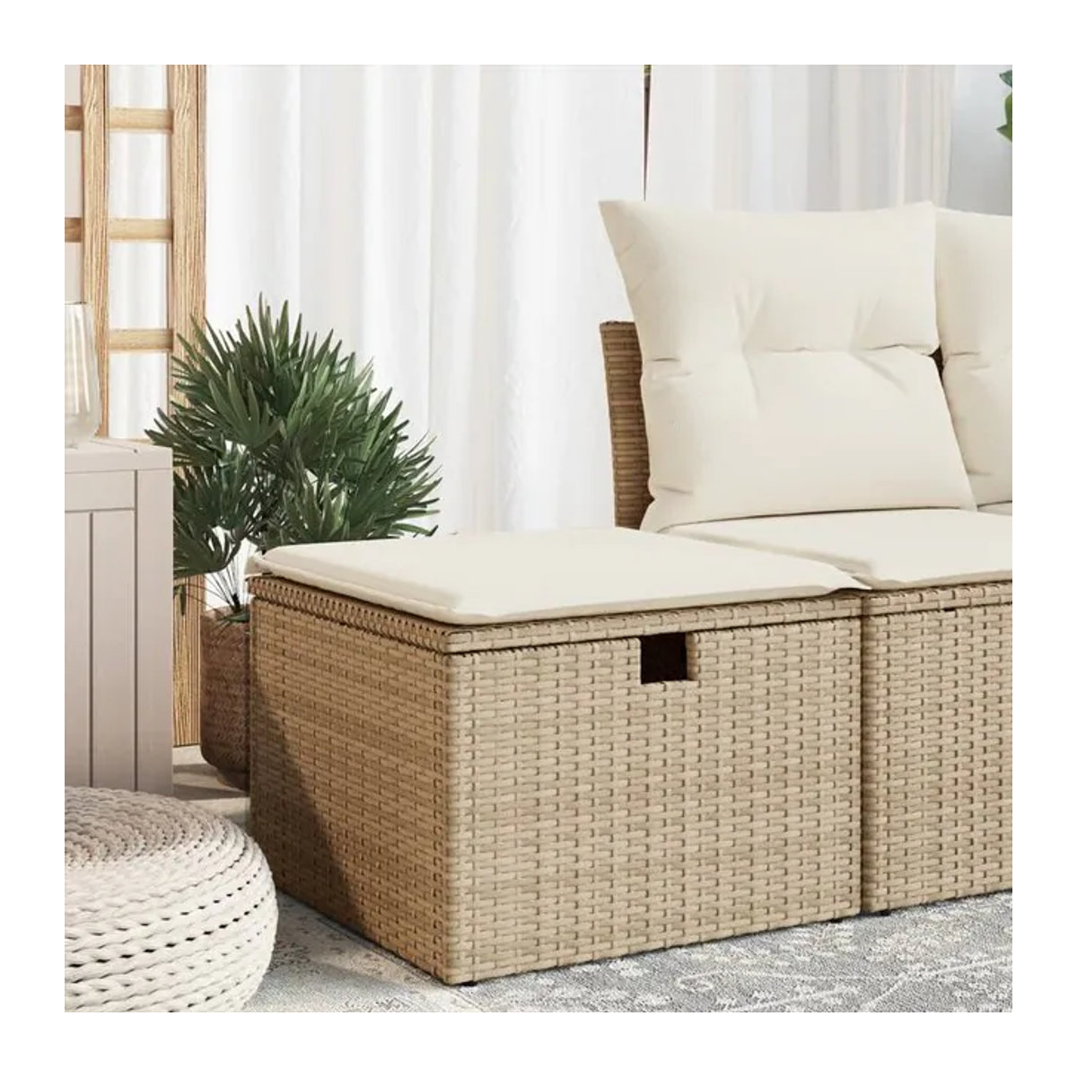 Vidaxl Gartenhocker aus Polyrattan mit Kissen in Beige, B/T/H: 55 x 55 x 37 cm - Bild 1