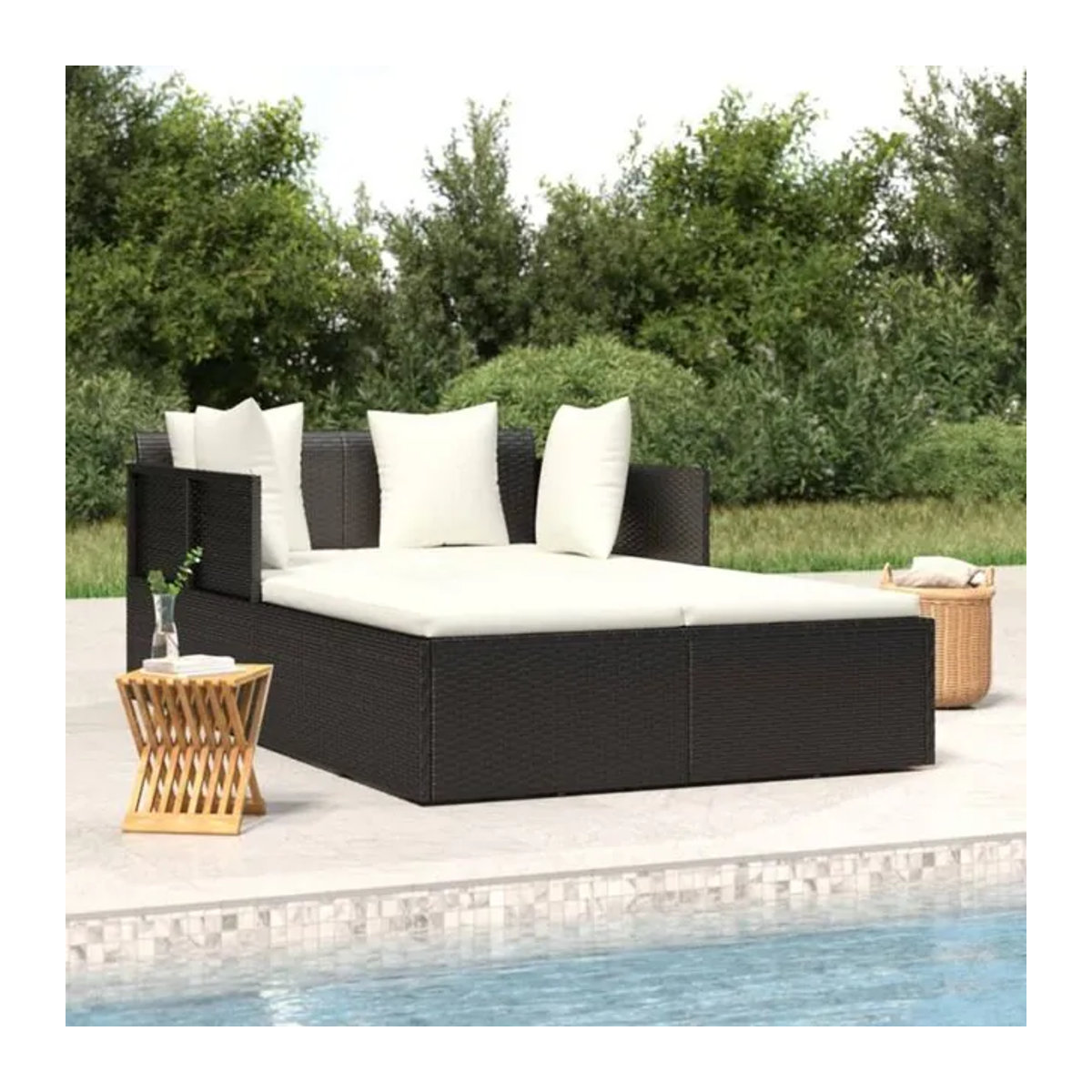 Vidaxl Gartenliege aus Polyrattan mit Kissen in Schwarz, B/T/H: 182 x 118 x 63 cm - Bild 1