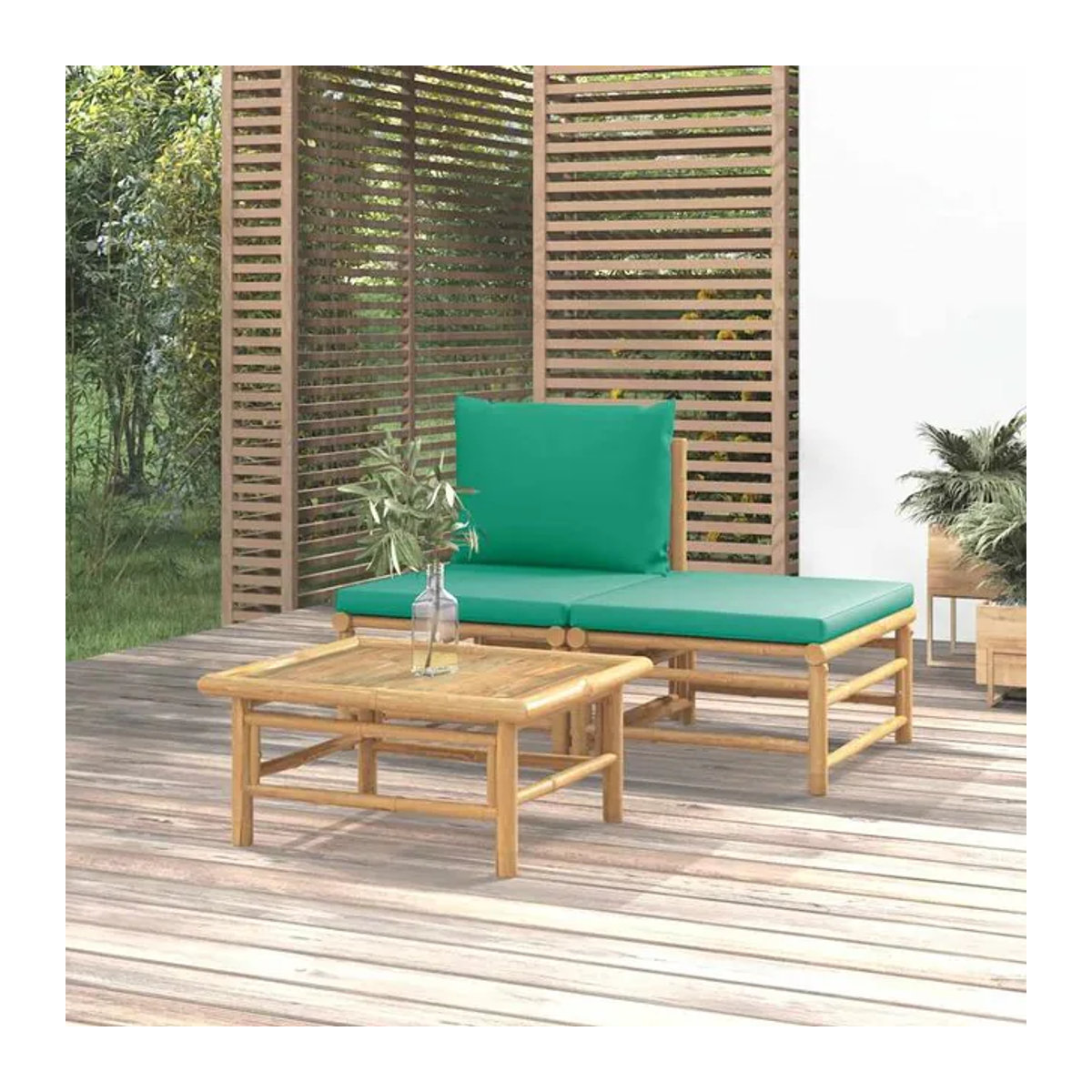 Vidaxl Gartenmöbel-Set aus Bambus mit grünen Kissen, 3-teilig - Bild 1