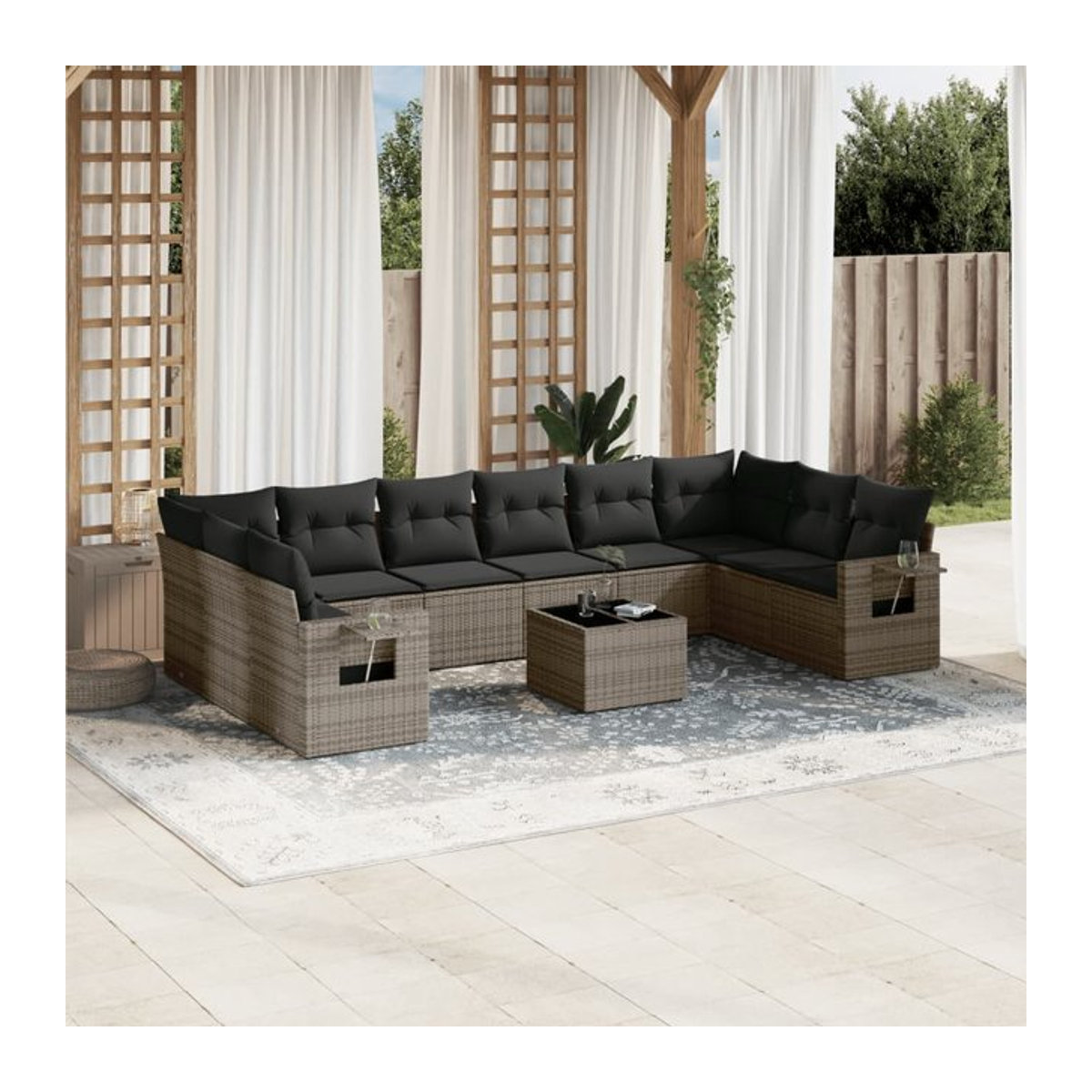 Vidaxl Gartenmöbel-Set aus grauem Polyrattan mit 11-teiligem Kissen-Set - Bild 1