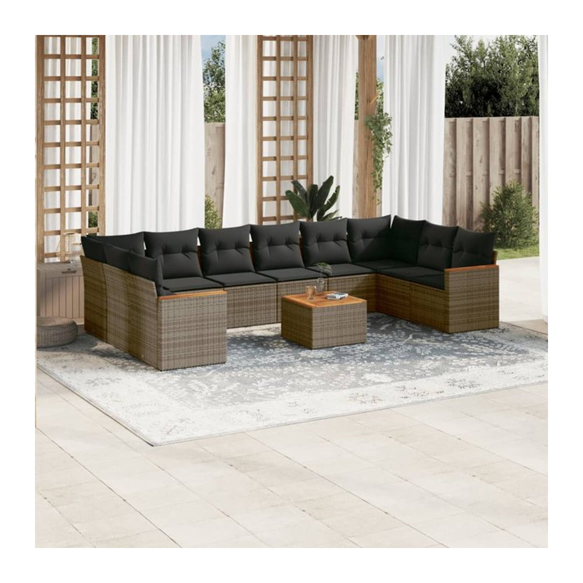 Vidaxl Gartenmöbel-Set aus grauem Polyrattan mit 11-teiligem Kissen-Set - Bild 1