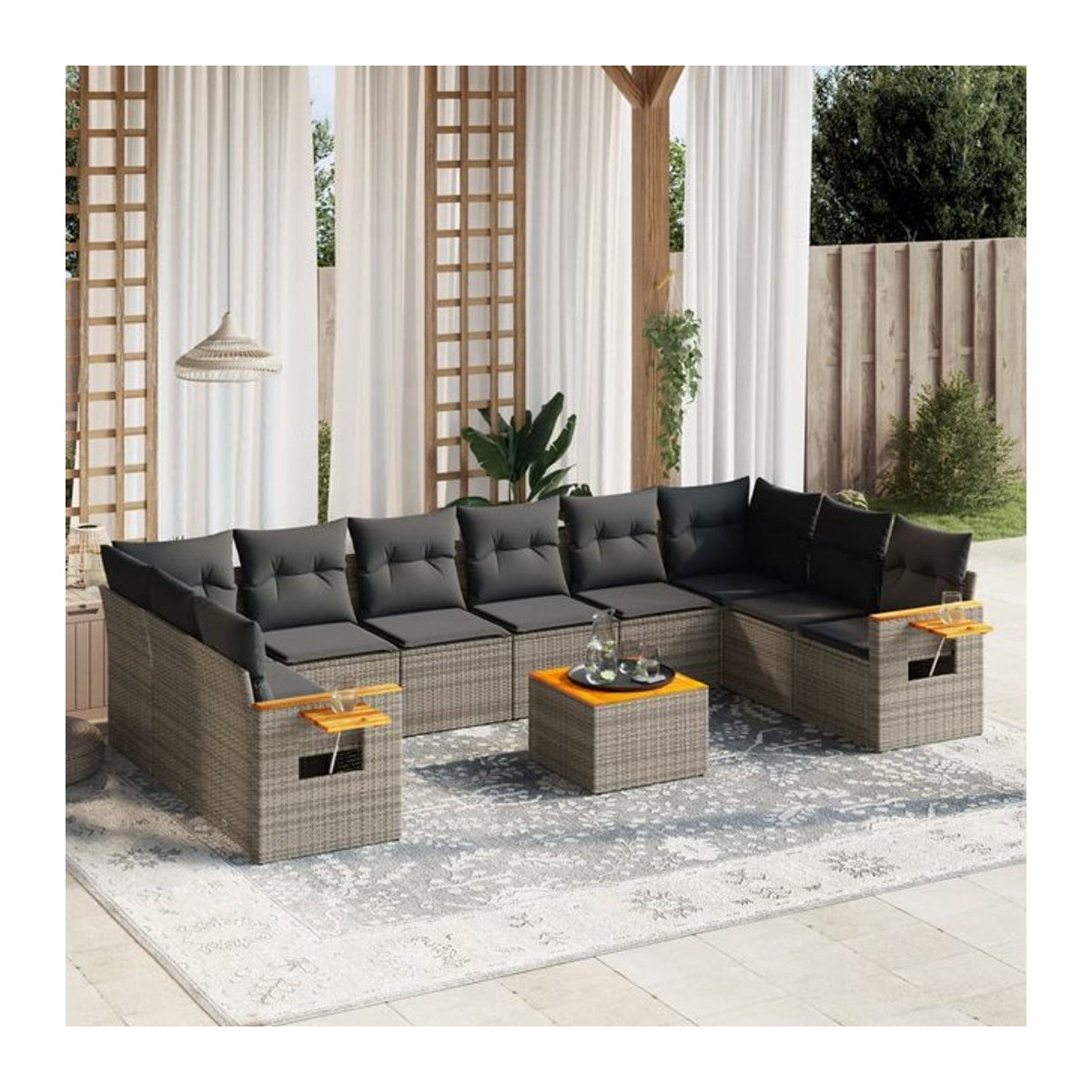 Vidaxl Gartenmöbel-Set aus grauem Polyrattan mit 11-teiligem Kissen-Set - Bild 1