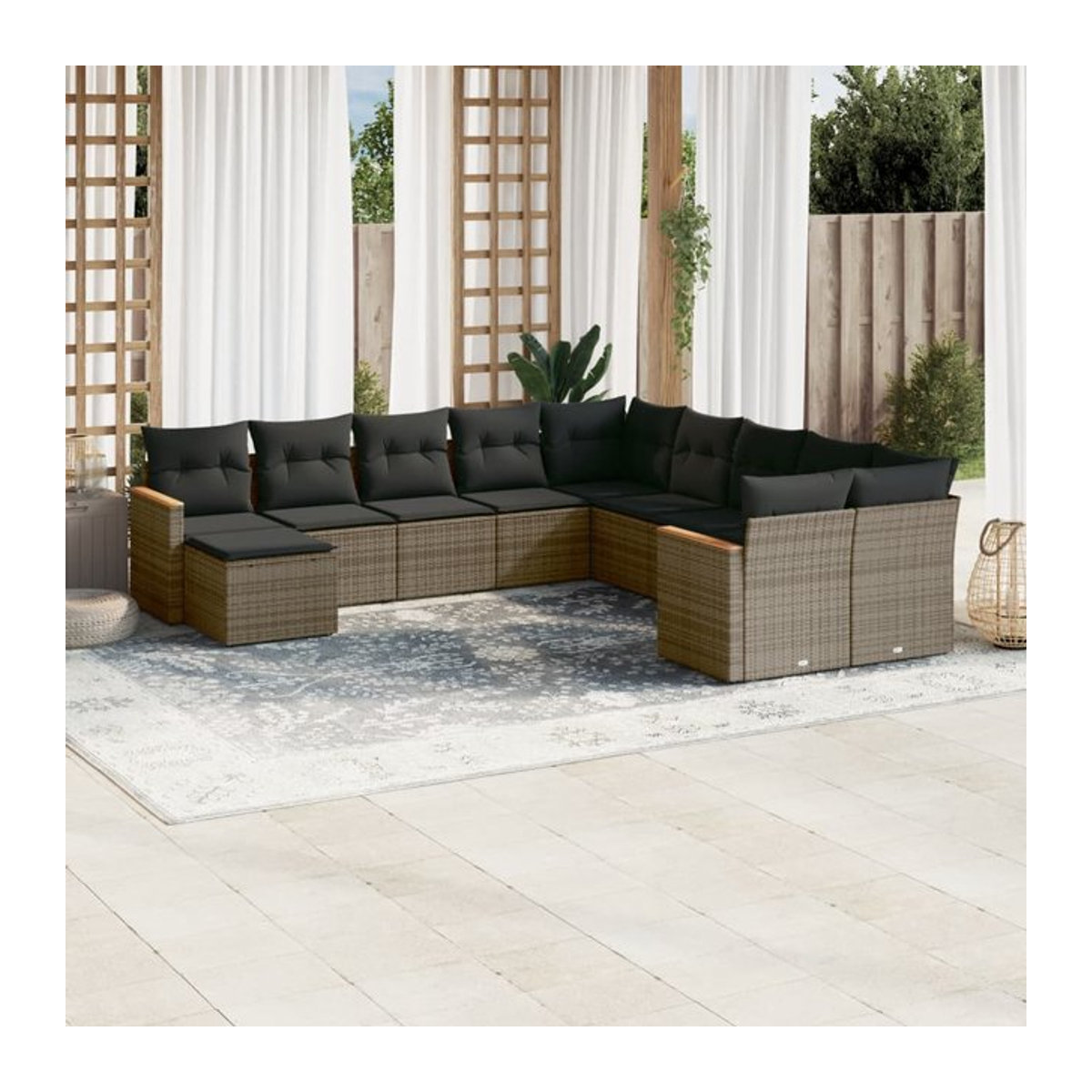 Vidaxl Gartenmöbel-Set aus grauem Polyrattan mit 11-teiligem Kissen-Set - Bild 1
