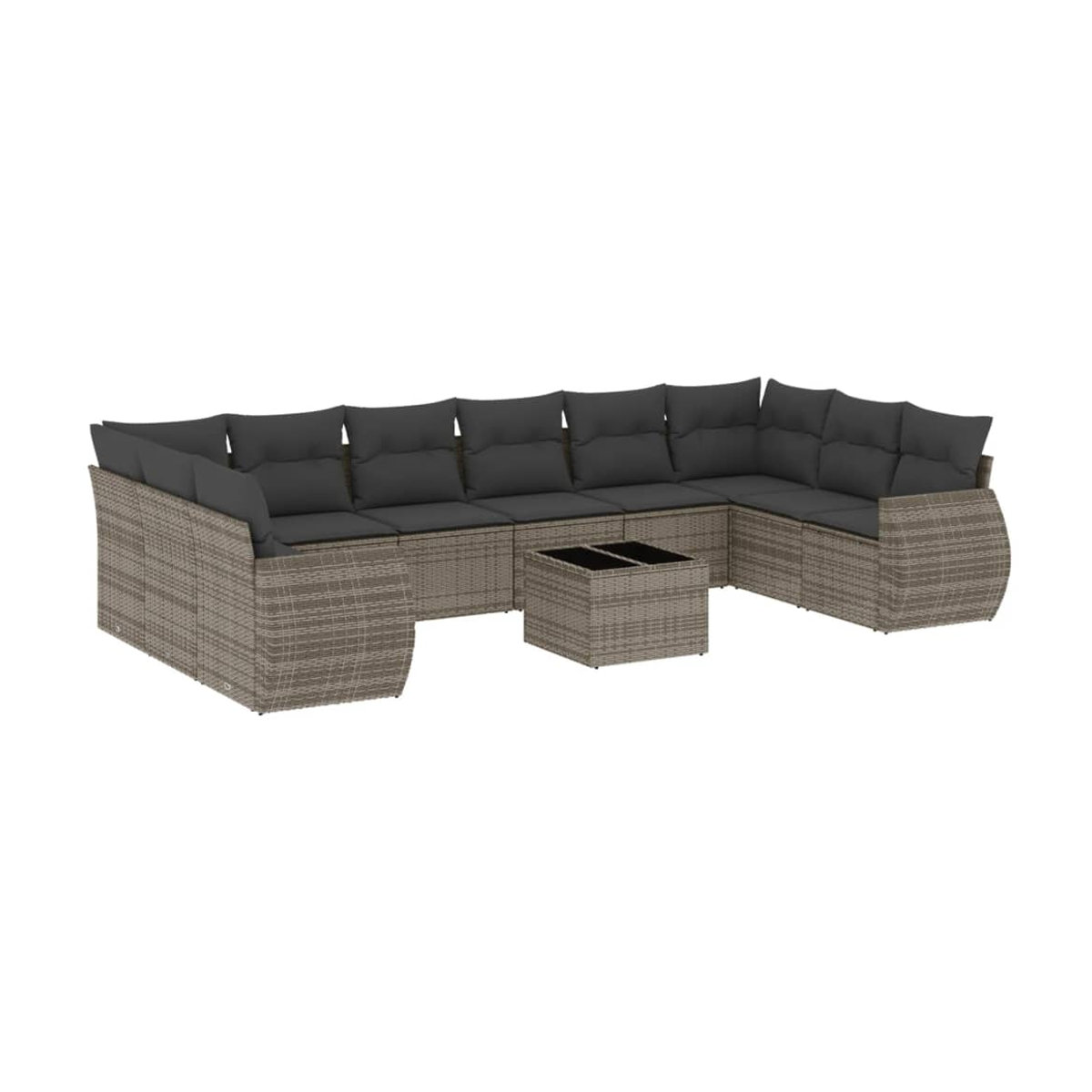 Vidaxl Gartenmöbel-Set aus grauem Polyrattan mit 11-teiligem Kissen-Set und Glasoberfläche - Bild 2