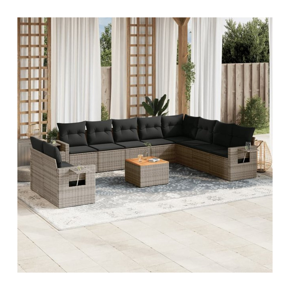 Vidaxl Gartenmöbel-Set aus grauem Polyrattan und Akazie mit 11 Teilen und Kissen - Bild 1