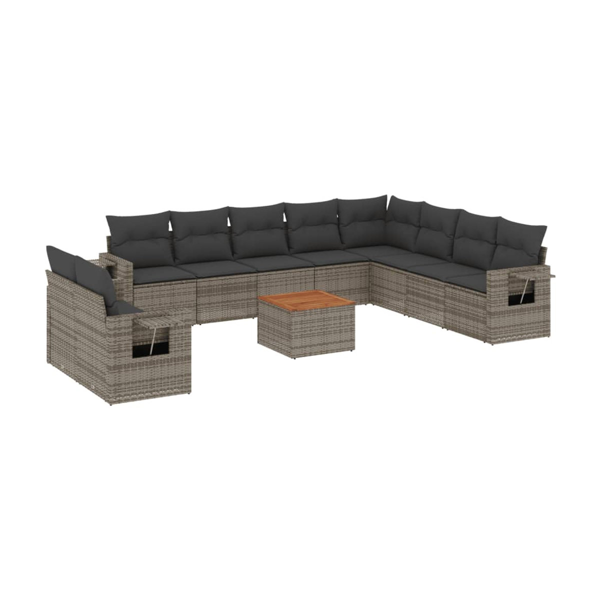 Vidaxl Gartenmöbel-Set aus grauem Polyrattan und Akazie mit 11 Teilen und Kissen - Bild 2