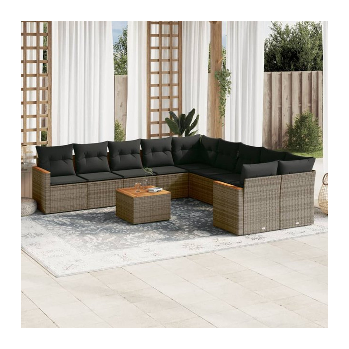 Vidaxl Gartenmöbel-Set aus grauem Polyrattan und Akazie mit 11 Teilen und Kissen - Bild 1