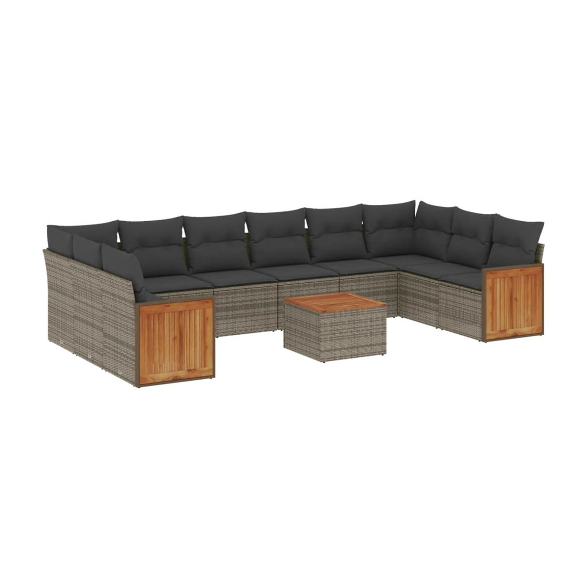 Vidaxl Gartenmöbel-Set aus grauem Polyrattan und Akazie mit 11-teiligem Kissen-Set - Bild 2