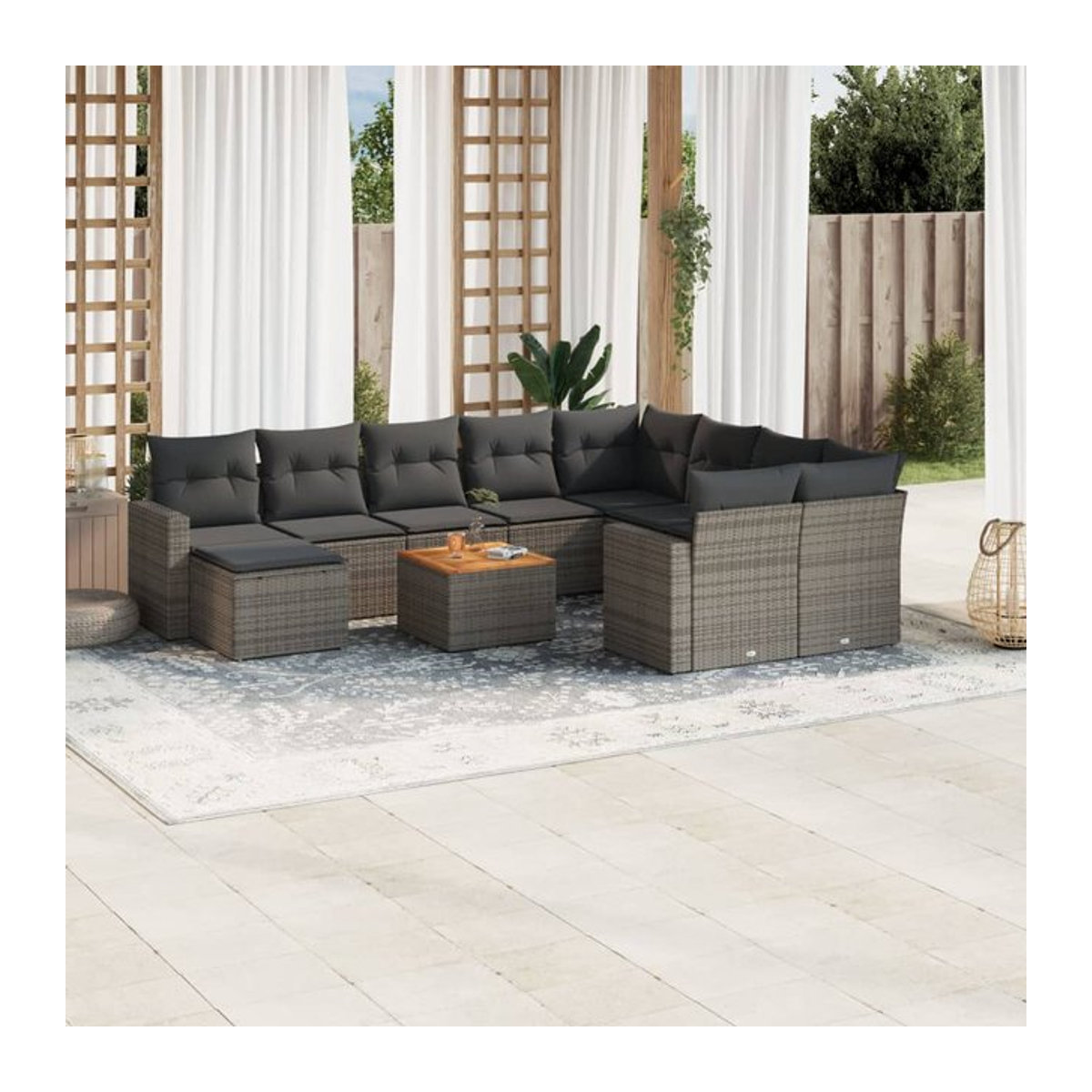 Vidaxl Gartenmöbel-Set aus grauem Polyrattan und Akazie mit 11-teiligem Kissen-Set - Bild 1