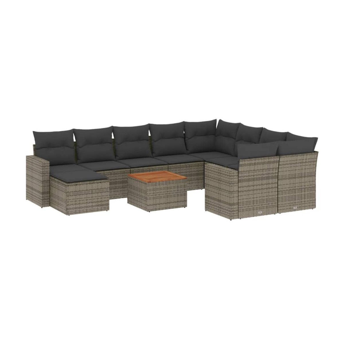 Vidaxl Gartenmöbel-Set aus grauem Polyrattan und Akazie mit 11-teiligem Kissen-Set - Bild 2