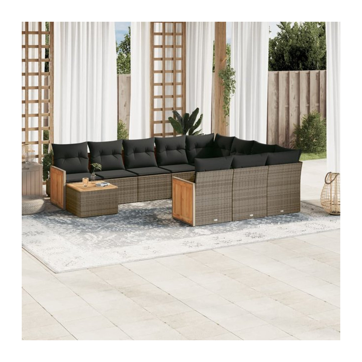 Vidaxl Gartenmöbel-Set aus grauem Polyrattan und Akazie mit 11-teiligem Kissen-Set - Bild 1