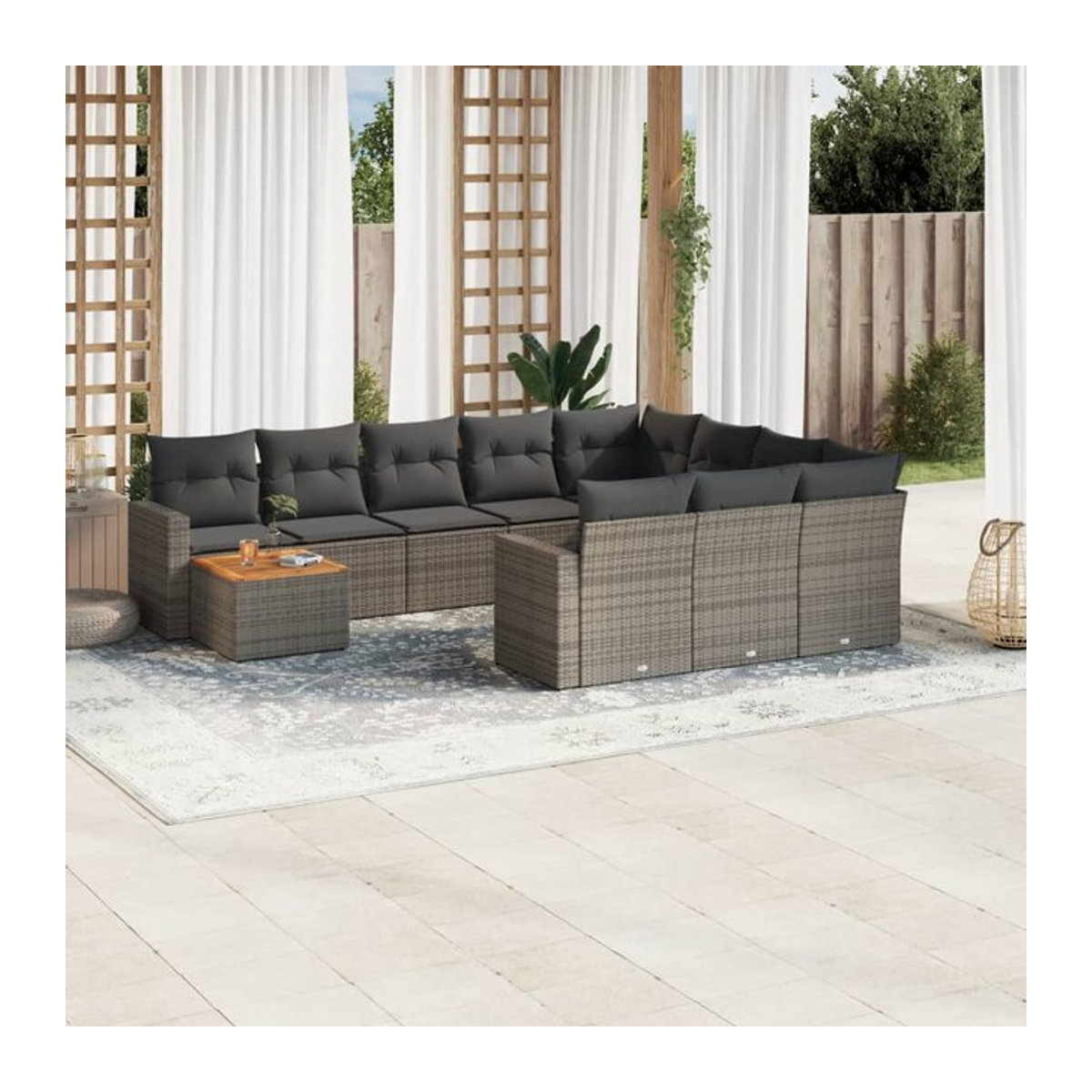 Vidaxl Gartenmöbel-Set aus grauem Polyrattan und Akazie mit 11-teiligem Kissen-Set - Bild 1