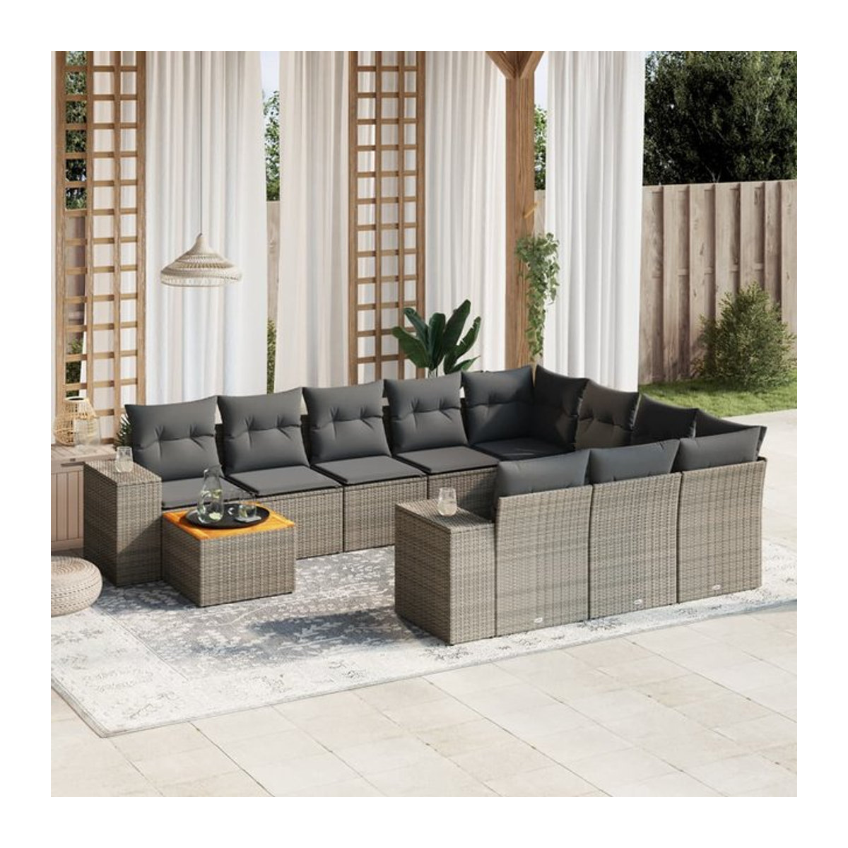 Vidaxl Gartenmöbel-Set aus grauem Polyrattan und Akazie mit 11-teiligem Kissen-Set - Bild 1