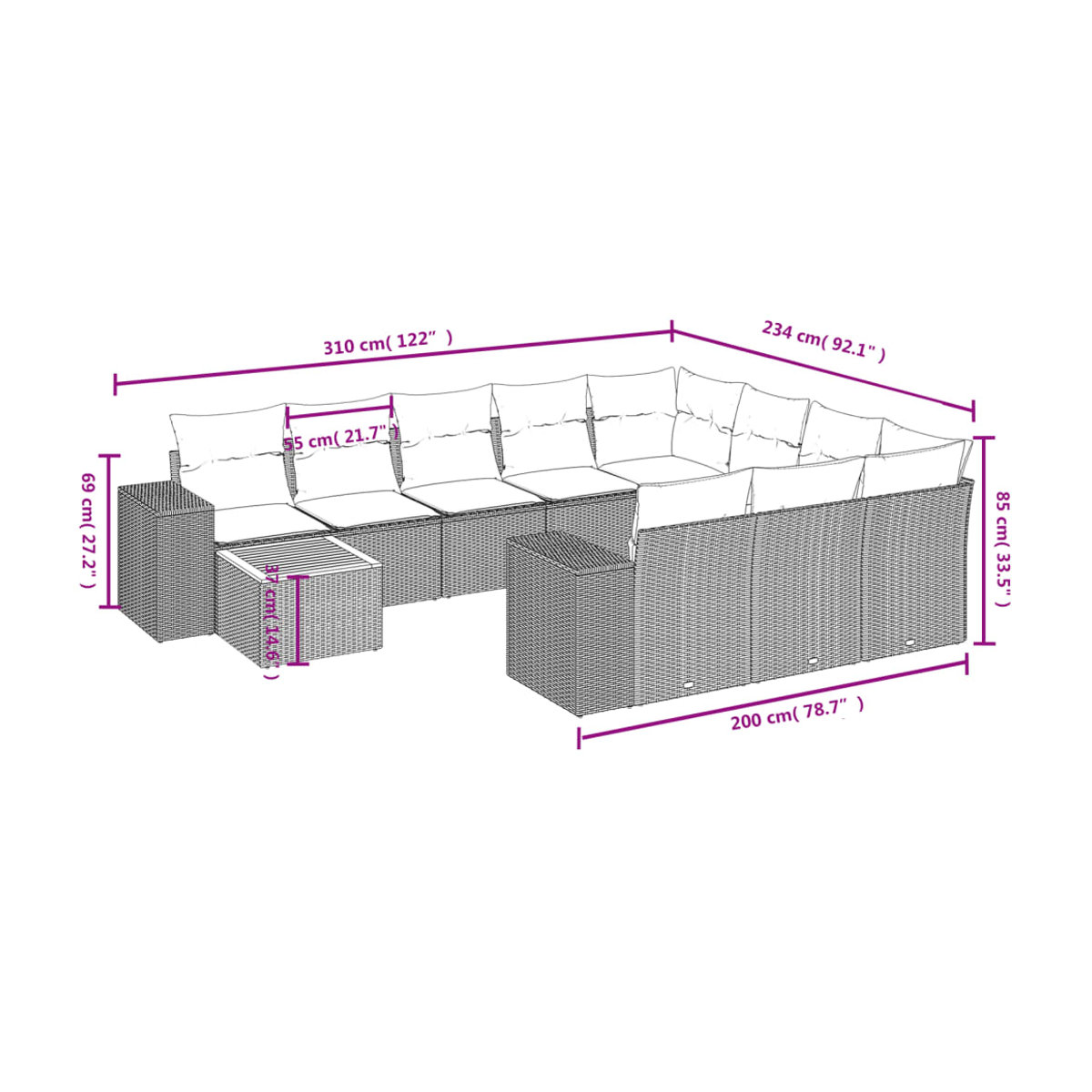 Vidaxl Gartenmöbel-Set aus grauem Polyrattan und Akazie mit 11-teiligem Kissen-Set - Bild 2