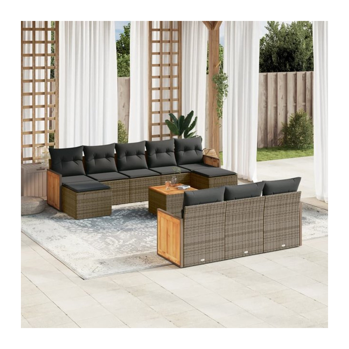 Vidaxl Gartenmöbel-Set aus grauem Polyrattan und Akazie mit 11-teiligem Kissen-Set - Bild 1