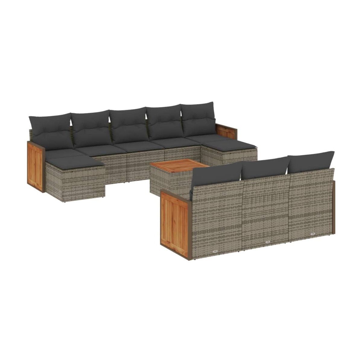 Vidaxl Gartenmöbel-Set aus grauem Polyrattan und Akazie mit 11-teiligem Kissen-Set - Bild 2