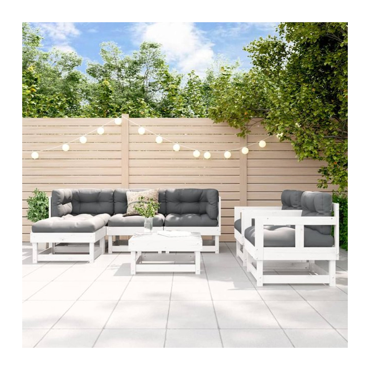 Vidaxl Gartenmöbel-Set aus massivem Kiefernholz, 7-teilig, Weiß, Rustikaler Stil - Bild 1