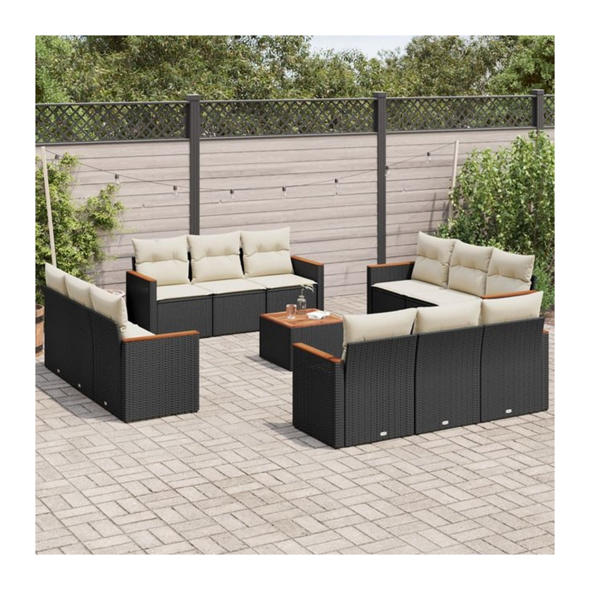 Vidaxl Gartenmöbel-Set aus PE-Rattan mit Kissen, 13-teilig, Schwarz, Modernes Design - Bild 1