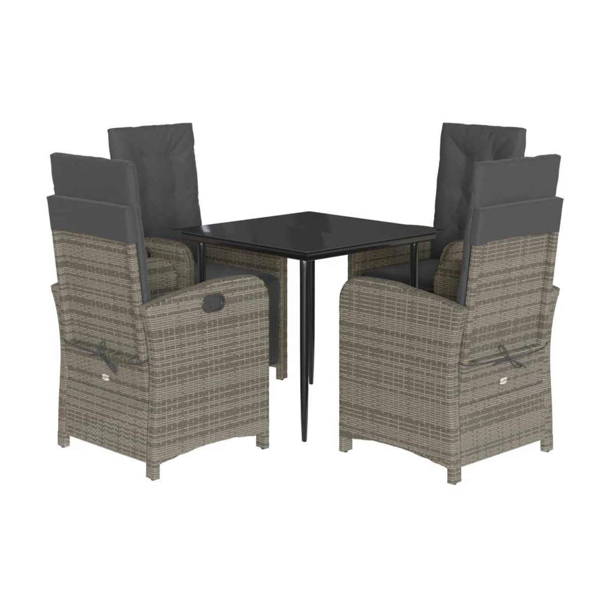 Vidaxl Gartenmöbel-Set aus PE-Rattan mit Kissen und Glastisch, 5-teilig, Grau, Modernes Design - Bild 3