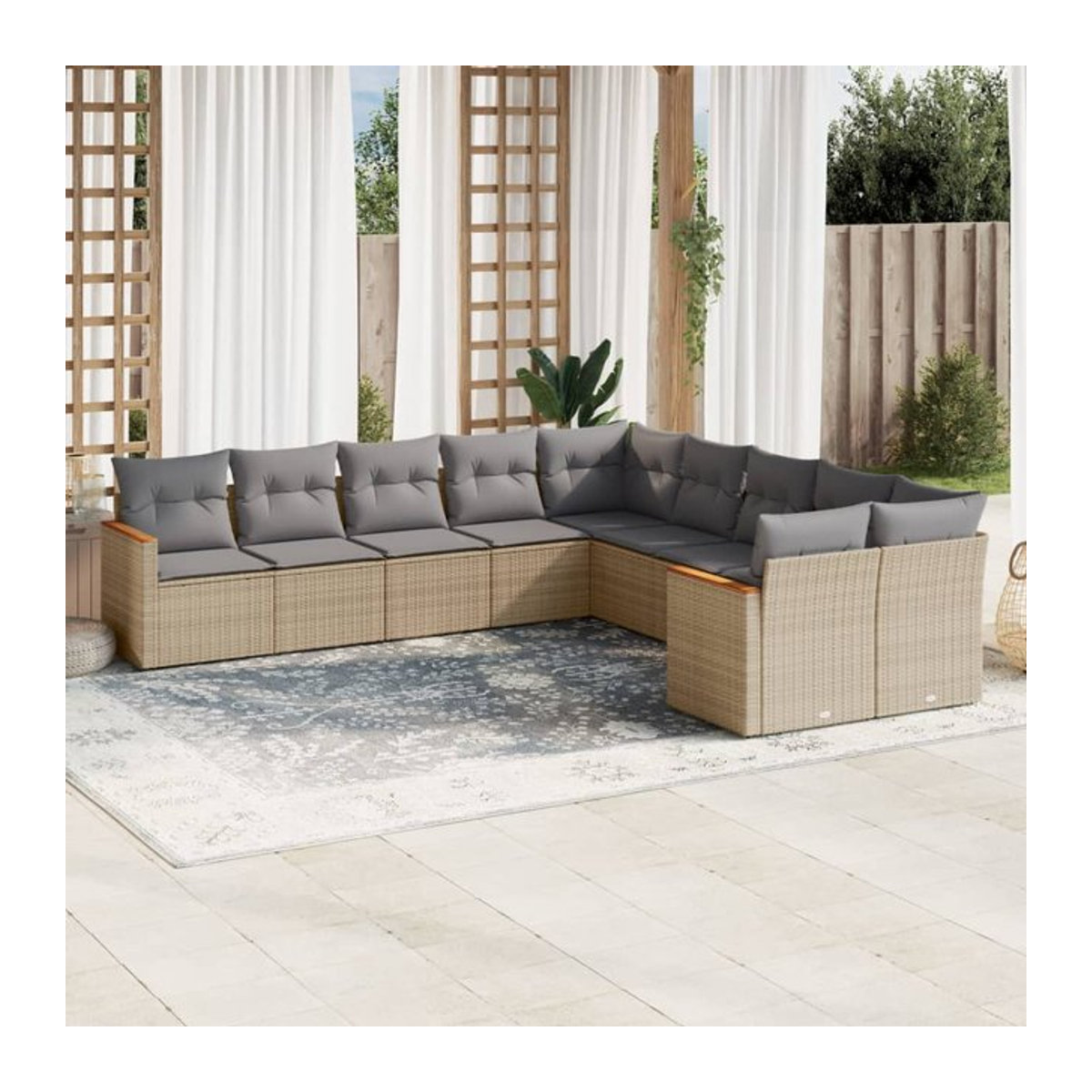 Vidaxl Gartenmöbel-Set aus Polyrattan mit 10 Teilen und Kissen, Beige - Bild 1