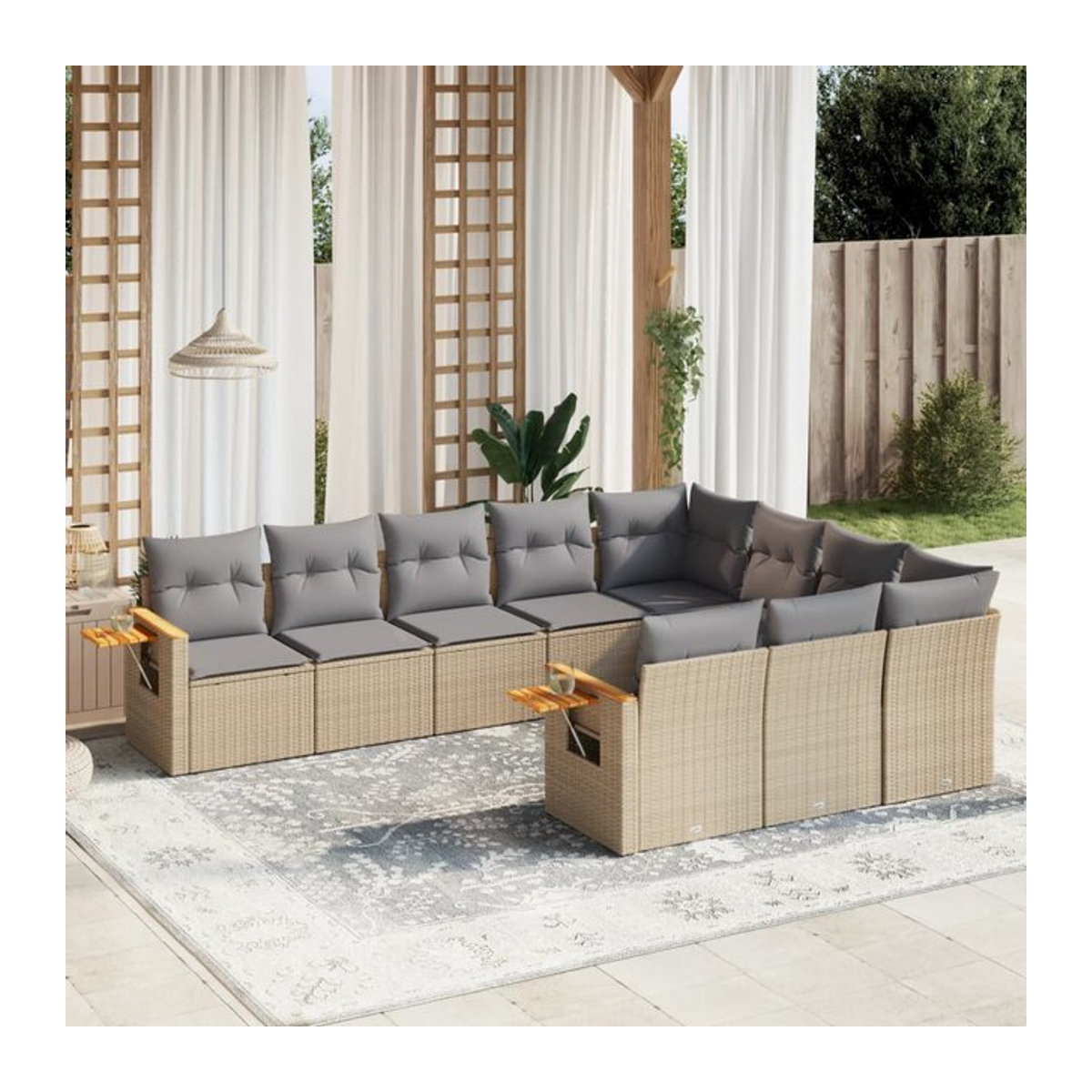 Vidaxl Gartenmöbel-Set aus Polyrattan mit 10 Teilen und Kissen, Beige - Bild 1