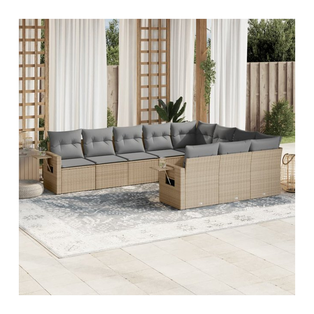 Vidaxl Gartenmöbel-Set aus Polyrattan mit 10 Teilen und Kissen, Beige - Bild 1