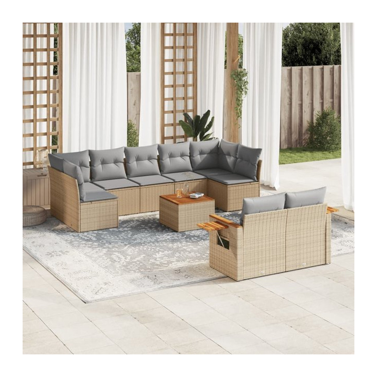 Vidaxl Gartenmöbel-Set aus Polyrattan mit 10 Teilen und Kissen, Beige - Bild 1