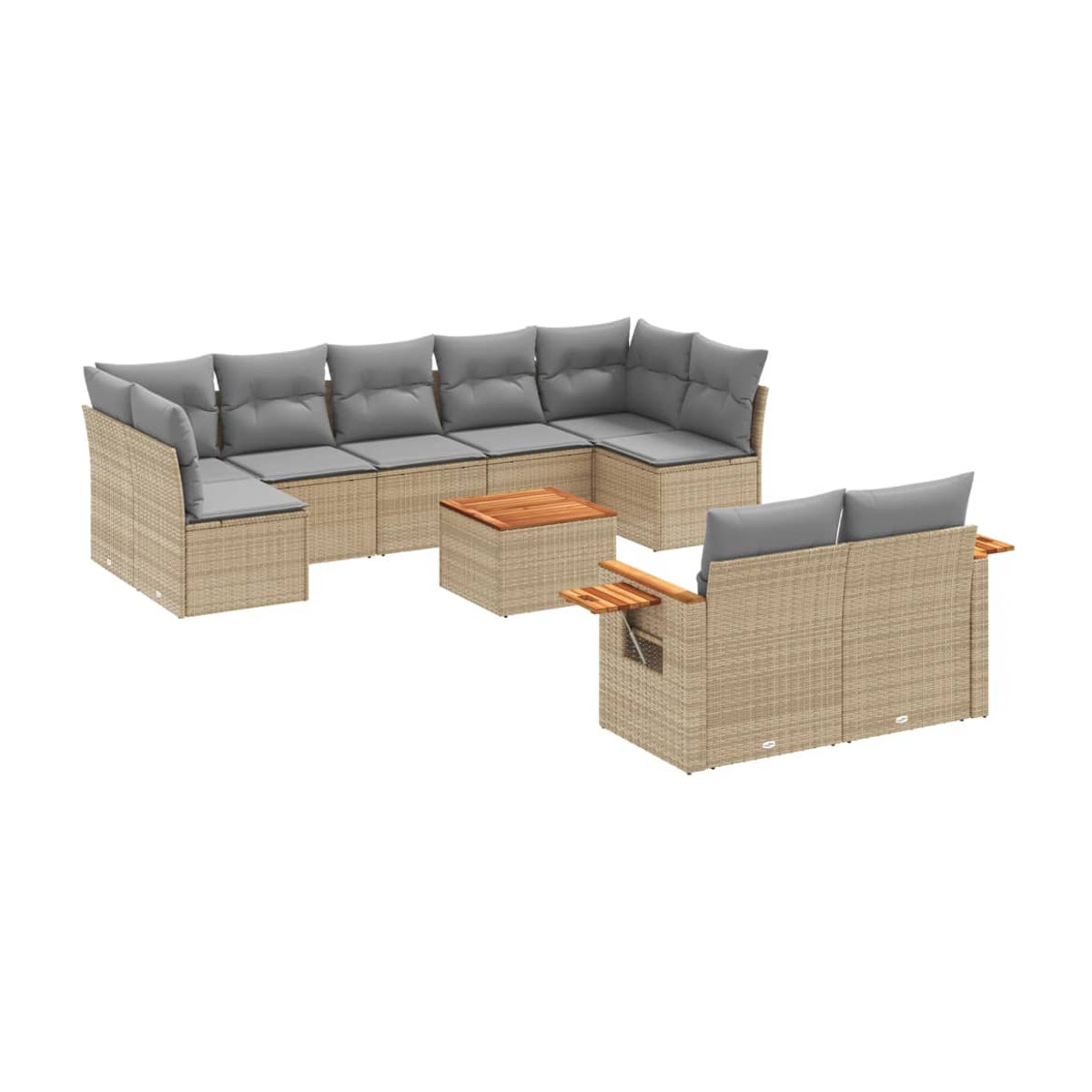 Vidaxl Gartenmöbel-Set aus Polyrattan mit 10 Teilen und Kissen, Beige - Bild 3