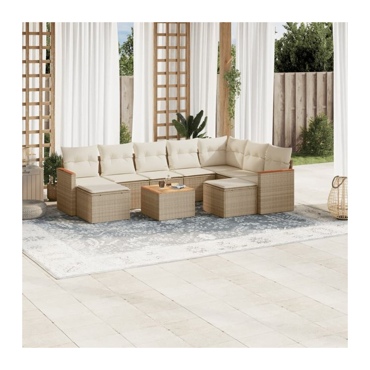 Vidaxl Gartenmöbel-Set aus Polyrattan mit 10 Teilen und Kissen, Beige - Bild 1