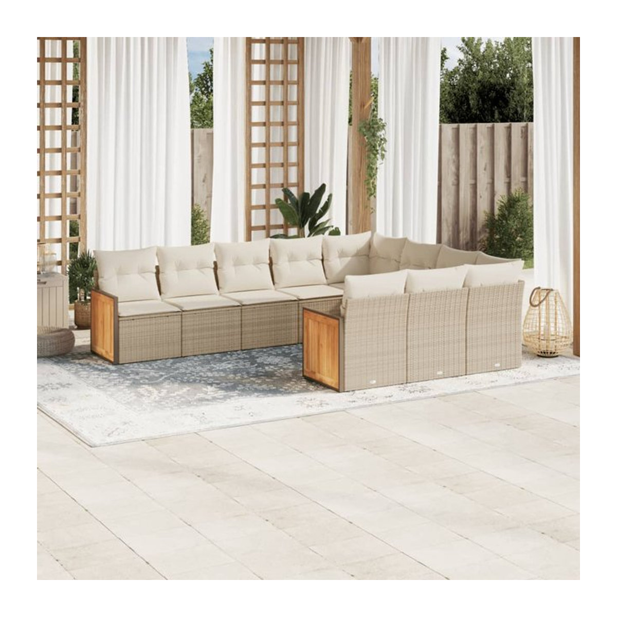 Vidaxl Gartenmöbel-Set aus Polyrattan mit 10 Teilen und Kissen, Beige - Bild 1