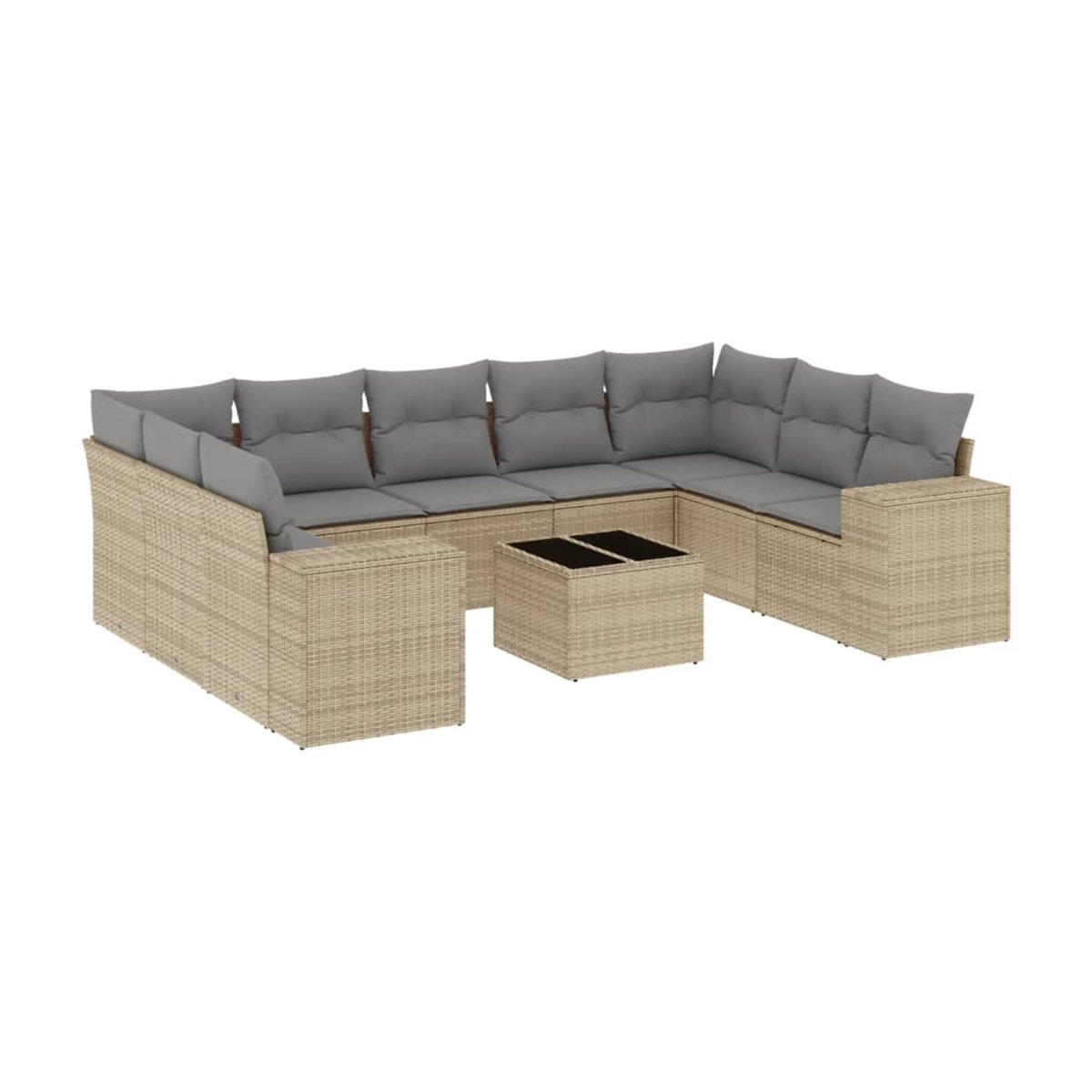 Vidaxl Gartenmöbel-Set aus Polyrattan mit 10 Teilen und Kissen in Beige - Bild 2
