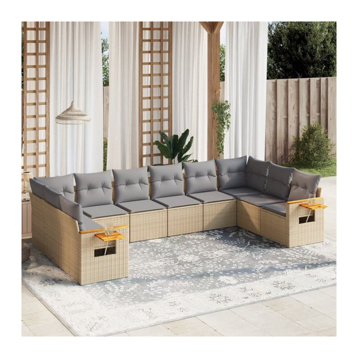Vidaxl Gartenmöbel-Set aus Polyrattan mit 10-teiligem Kissen-Set in Beige - Bild 1