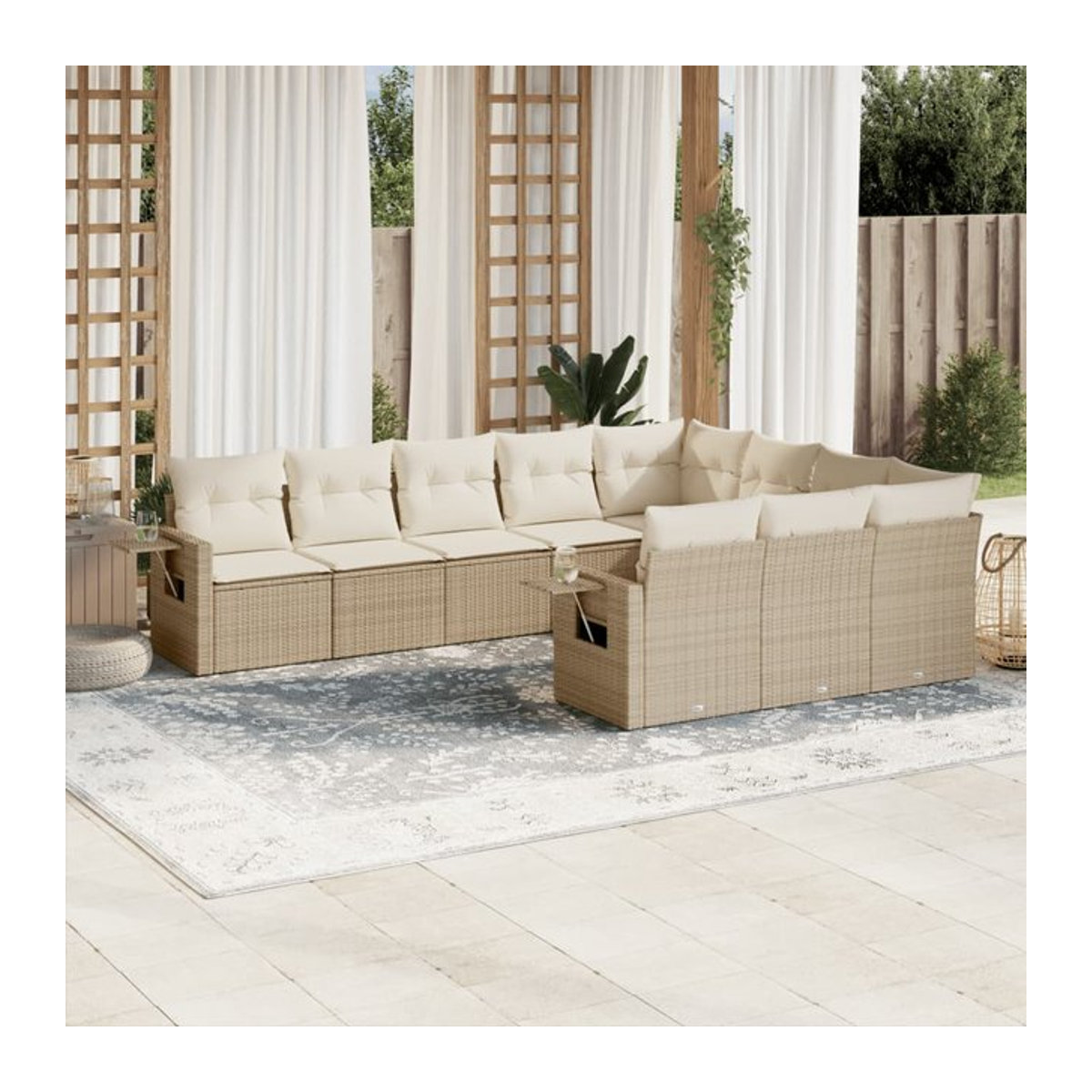 Vidaxl Gartenmöbel-Set aus Polyrattan mit 10-teiligem Kissen-Set in Beige - Bild 1