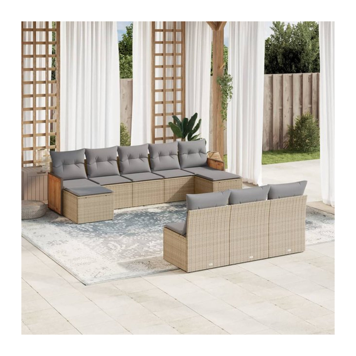 Vidaxl Gartenmöbel-Set aus Polyrattan mit 10-teiligem Kissen-Set in Beige, modern und massiv - Bild 1