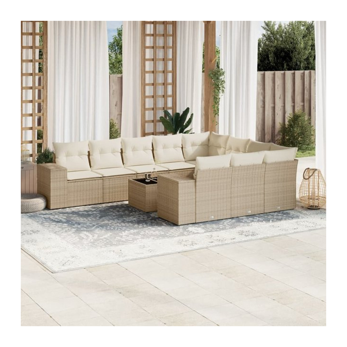 Vidaxl Gartenmöbel-Set aus Polyrattan mit 11-teiligem Kissen-Set in Beige - Bild 1