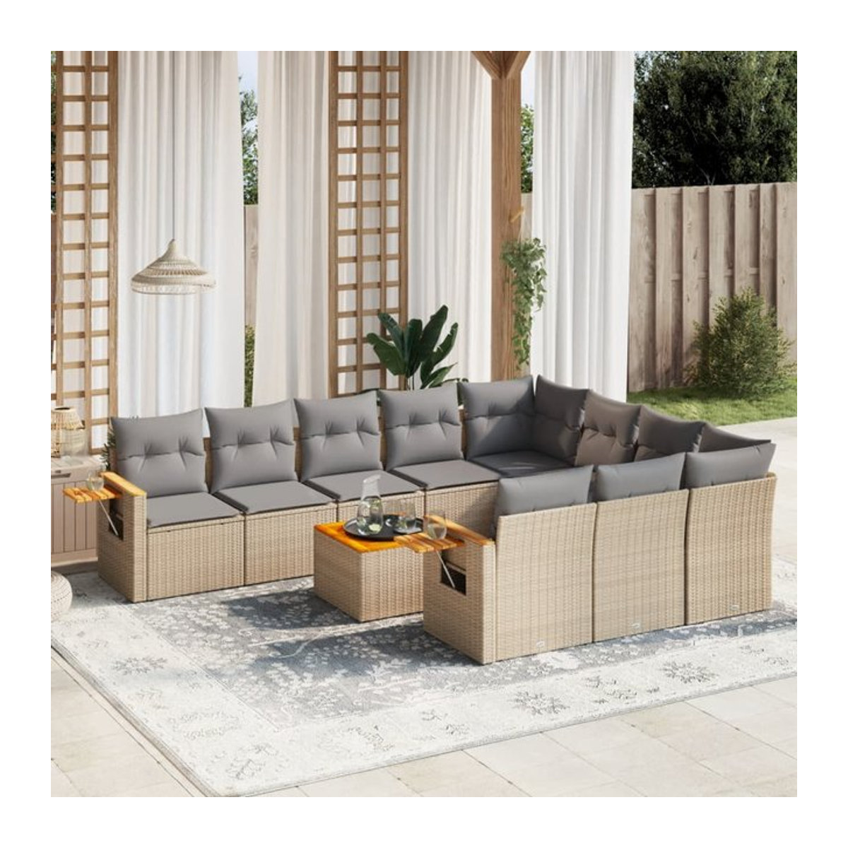 Vidaxl Gartenmöbel-Set aus Polyrattan mit 11-teiligem Kissen-Set in Beige - Bild 1